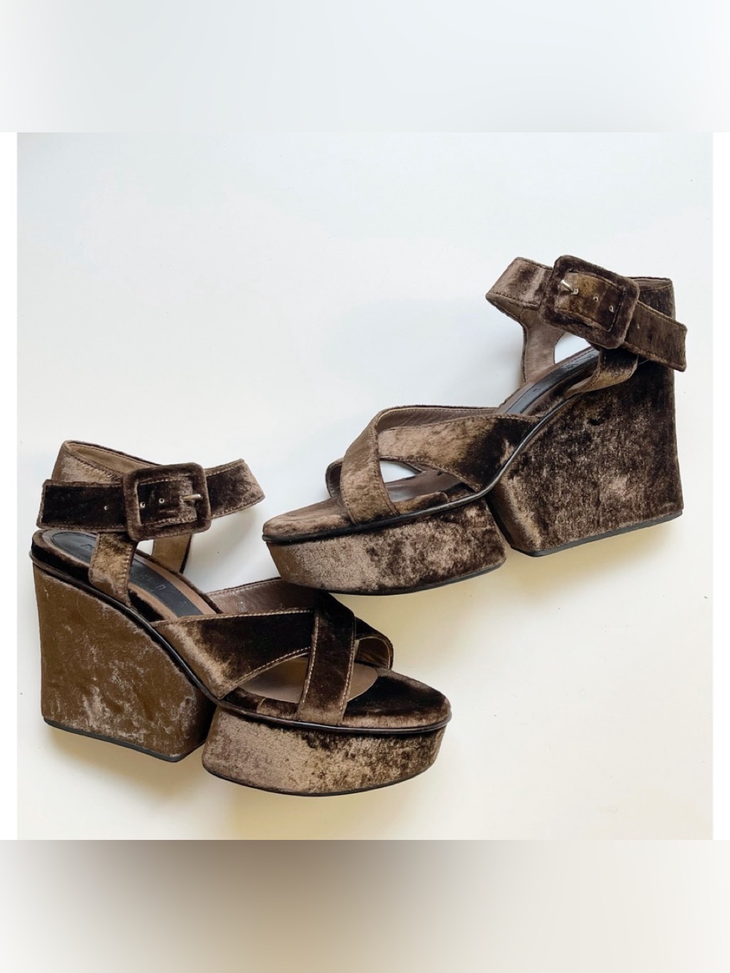 Marni Vintage Y2k Brown Velvet Platform Wedge Sandals - Brown 37